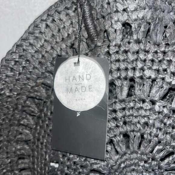 ZARA NWT Black Handmade Raffia Round Bag with Fringe & Attached Interior Purse - Picture 3 of 7